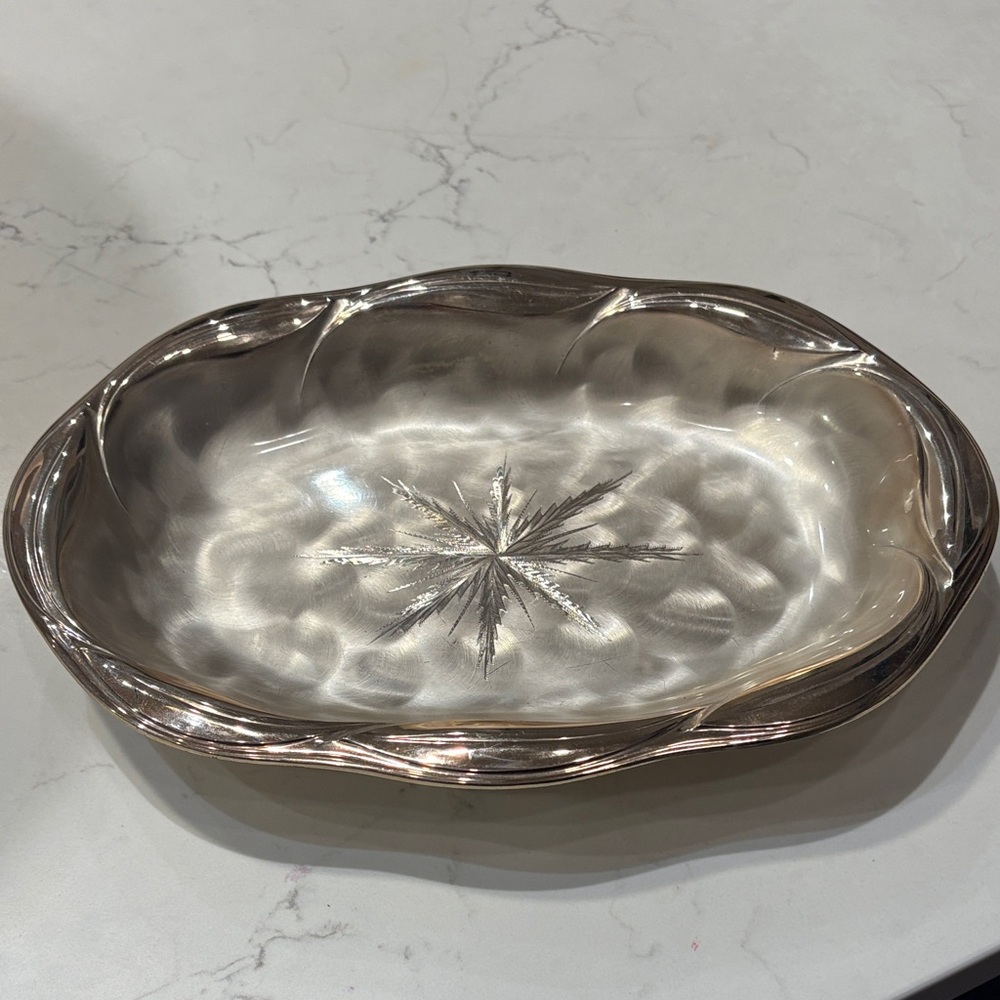 WMF Ikora Vintage Silver Plated Footed Dish Tray Oval Star Design Luster MCM